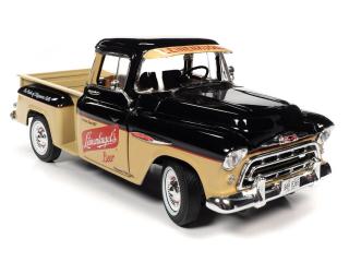 Chevrolet 3100 Stepside Pickup Truck 1957 Leinenkugle`s, black and tan Auto World 1:18